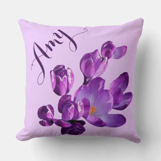 Coussin Personnalisable Amy nom fleuri violet (Recto)