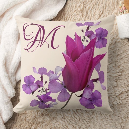 Coussin Personnalisable M monogramme rose violet tendance (Couverture)