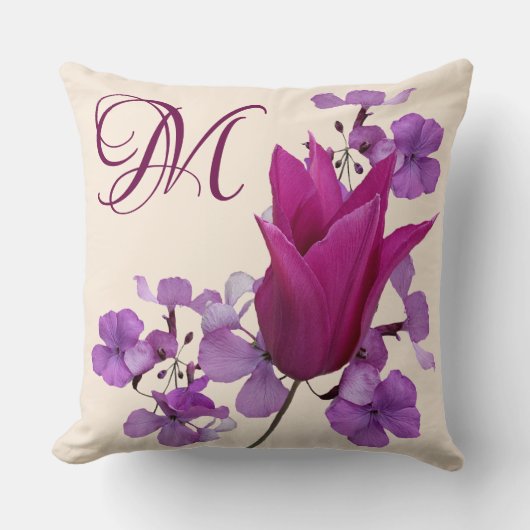 Coussin Personnalisable M monogramme rose violet tendance  (Recto)