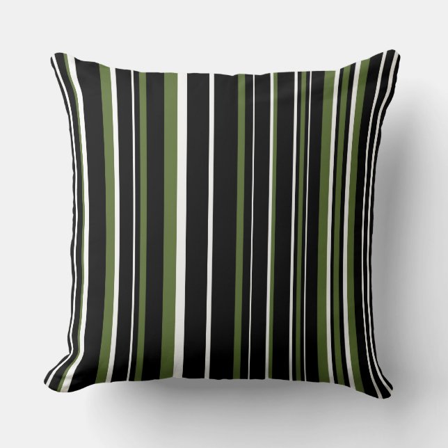 Coussin Personnalisable Noir, Vert Olive, & Rayure Blanche (Recto)