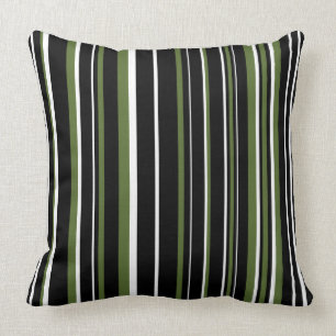 Coussin Personnalisable Noir, Vert Olive, & Rayure Blanche
