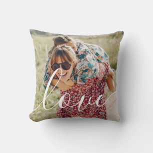 Coussin Personnalisé 2 Photo Modern Script Love Family