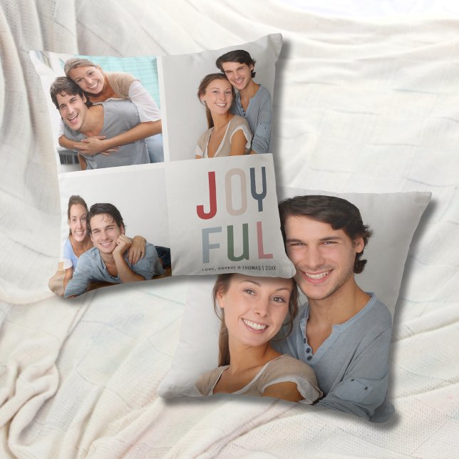 Coussin Personnalisé 4 photos Collage Noël (Custom 4 Photos Collage Christmas Throw Pillow)