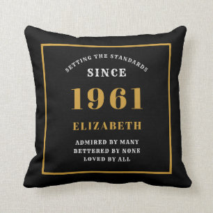 Coussin Personnalisé 60e anniversaire 1961 Élégant noir ch