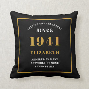 Coussin Personnalisé 80e anniversaire 1941 Élégant noir ch