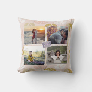Coussin Personnalisé 8 Photo/ Pastel Rose Vert Leaf Coeur 