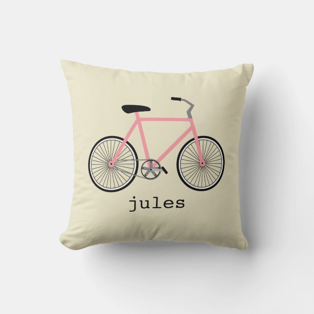 Coussin personnalisé à bicyclette rose (Recto)