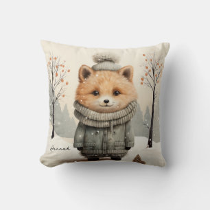 Coussin personnalisé avec nom de renard d'hiver