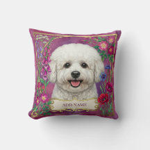 Coussin personnalisé Bichon Frise floral rose
