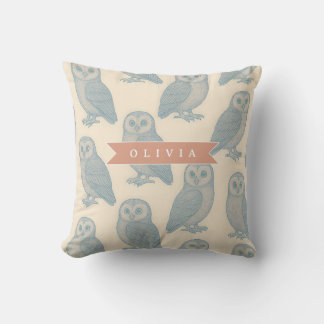 Coussin Personnalisé Bleu Hibou Vintage Cottagecore de la 