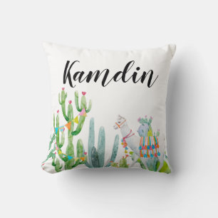 Coussin personnalisé Boho Llama Bohemian Cactus De