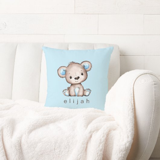 Coussin Personnalisé Brown Teddy Bear Baby Boy Blue