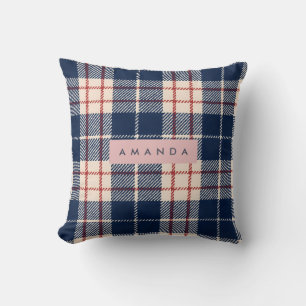 Coussin Personnalisé Carreaux Navy et Rouge Classiques