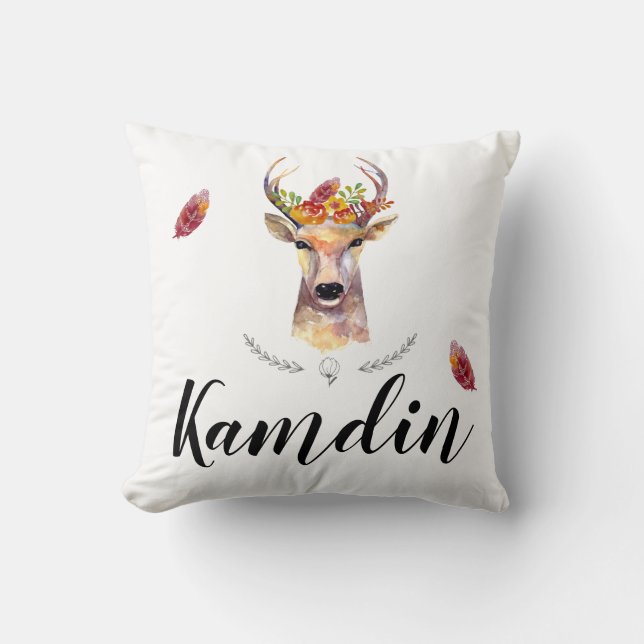 Coussin personnalisé cerf de boho Buck Head Browni (Recto)