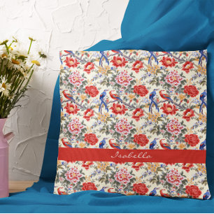 Coussin Personnalisé Chinoiserie Asiatique Floral Rose Ble