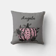 Coussin personnalisé, Citrouille rose et noir