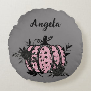 Coussin personnalisé, Citrouille rose et noir