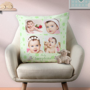 Coussin Personnalisé Cute Green Baby Name Photo