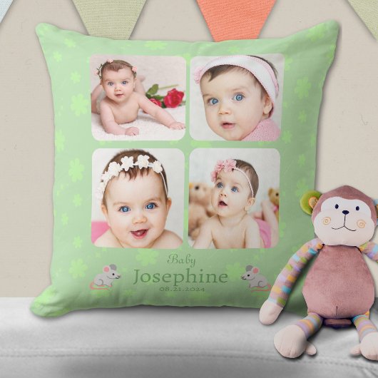 Coussin Personnalisé Cute Green Baby Name Photo