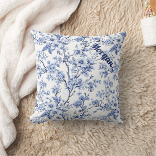 Coussin Personnalisé Élégant Français Vintage bleu Floral