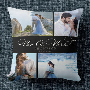 Coussin Personnalisé Élégant Mariage Photo Collage Chic Sc
