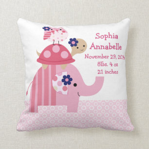 Coussin personnalisé "Ellie Elephant/Tortue/hibou