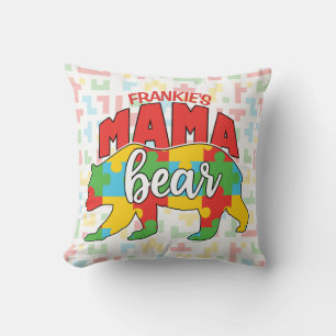 Coussin Personnalisé Enfants NOM Mama Ours Sensibilisation