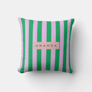 Coussin Personnalisé Frais Rayé Rétro Vert et Rose