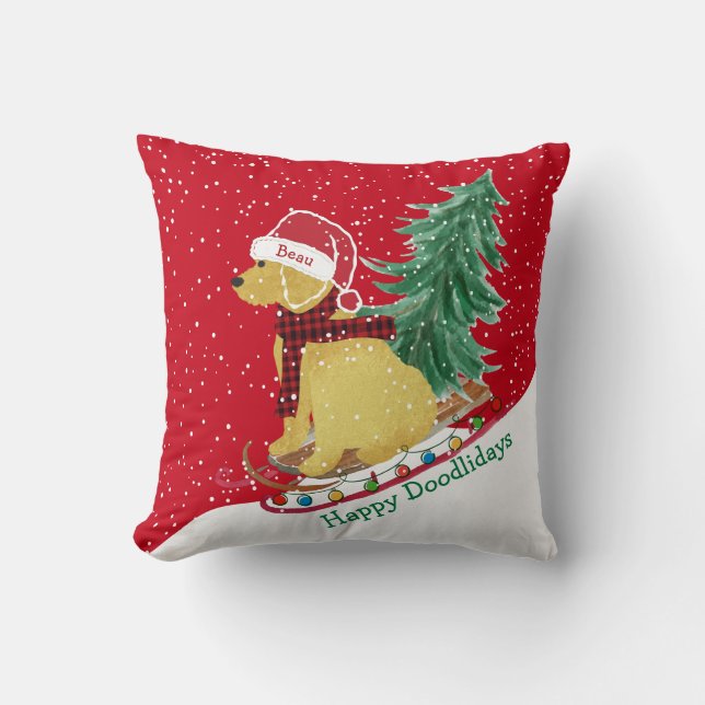 Coussin Personnalisé Goldendoodle motoneige de Noël (Recto)