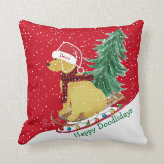 Coussin Personnalisé Goldendoodle motoneige de Noël