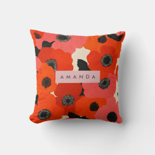 Coussin Personnalisé Gras rouge et rose pavot floral