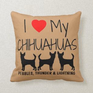 Coussin Personnalisé J'Aime Mes Trois Chihuahuas