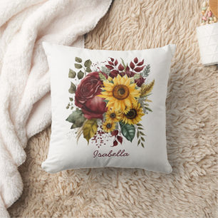 Coussin Personnalisé Joli aquarelle Tournesol Bourgogne Fl