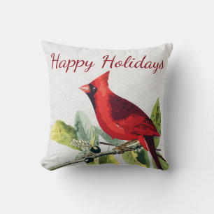 Coussin Personnalisé - Joyeuses fêtes Cardinal d'hiver