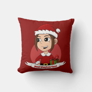 Coussin Personnalisé Noël fille dessin animé lancer oreill