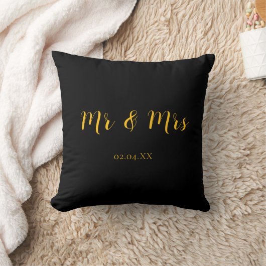 Coussin Personnalisé Noir avec Jaune Mr & Mrs (Couverture)