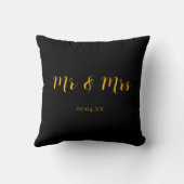 Coussin Personnalisé Noir avec Jaune Mr & Mrs (Verso)