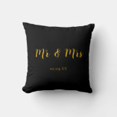 Coussin Personnalisé Noir avec Jaune Mr & Mrs (Recto)