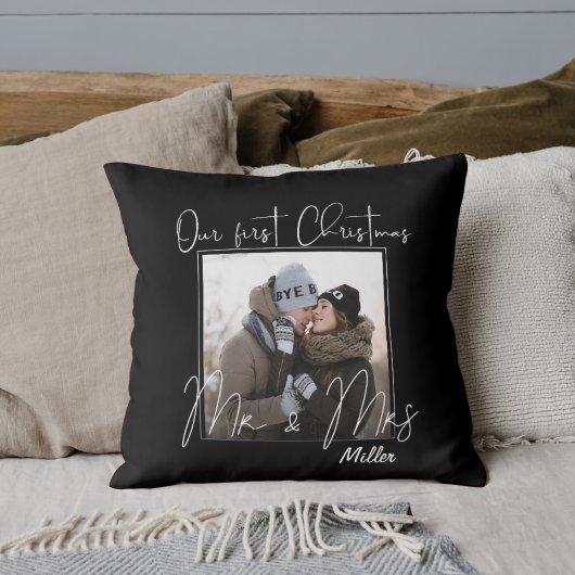 Coussin Personnalisé Notre Premier Noël en tant que M. et 