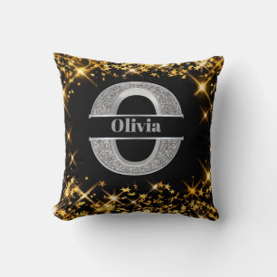 Coussin Personnalisé O Monogramme initial d'argent Votre n