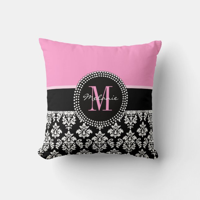 Coussin personnalisé par monogramme noir de rose (Recto)