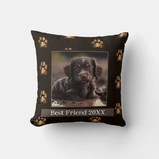 Coussin personnalisé - Photo chien - Empreintes de (Recto)