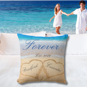 Coussin Personnalisé pour toujours Cœurs dans le sable M