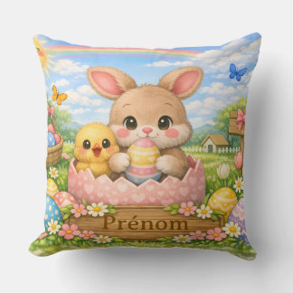 Coussin Personnalisé Prénom – Lapin et Poussin de