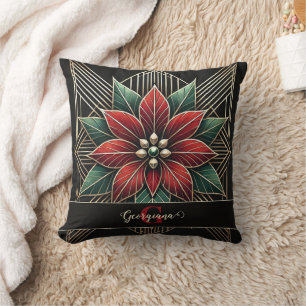 Coussin Personnalisé Retro Art Déco Floral Poinsettia
