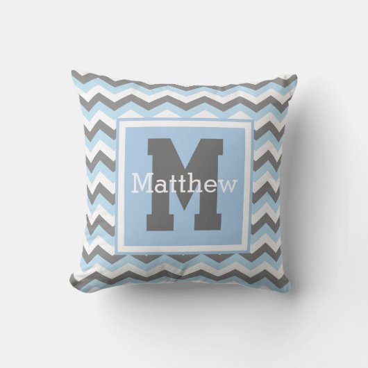 Coussin Personnalisé Rey Baby Bleu Blanc Chevron Monogramm (Recto)