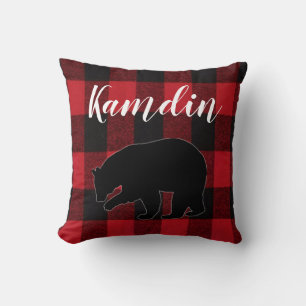Coussin personnalisé Rouge Buffalo plaqué Ours noi
