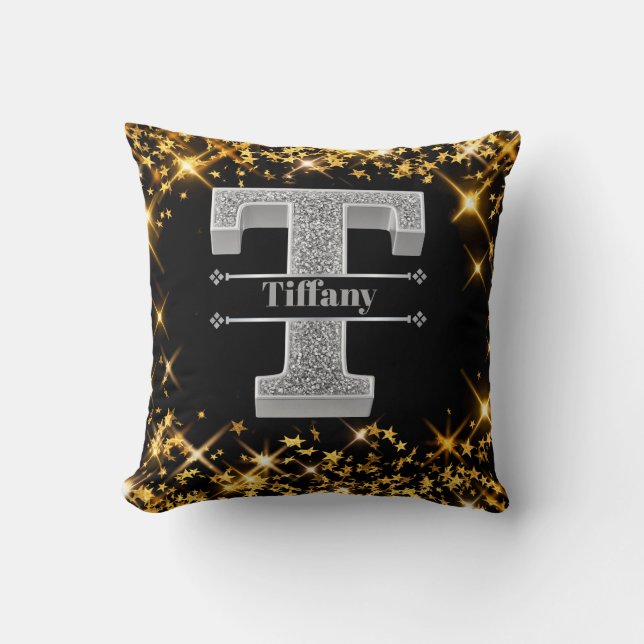 Coussin Personnalisé T Monogramme initial d'argent Votre n (Recto)