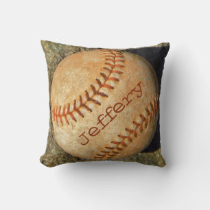 Coussin Personnalisé vintage Baseball Blanc couture rouge