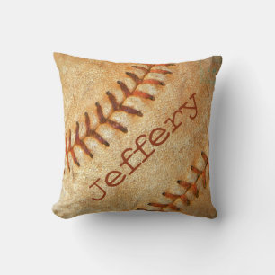 Coussin Personnalisé vintage blanc baseball couture rouge
